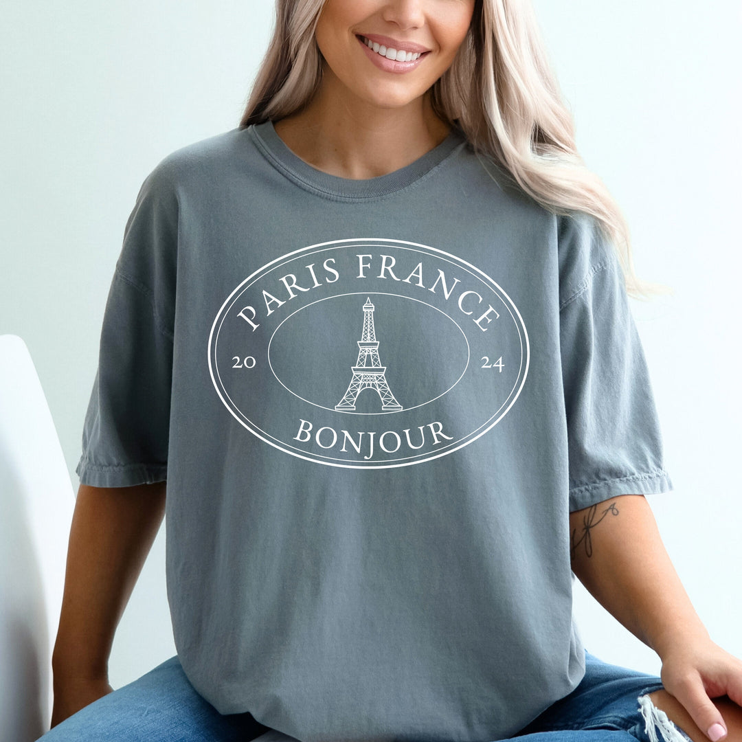 Bonjour Paris France T-Shirt, Eiffel Tower T Shirt