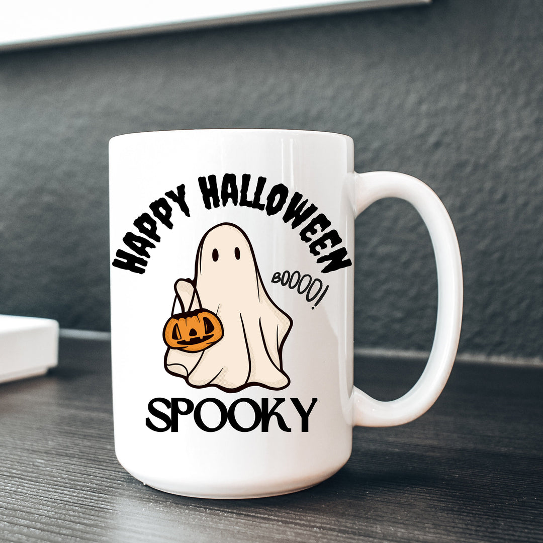 Happy Halloween Coffee Mug, Spooky Ghost Coffee Mug