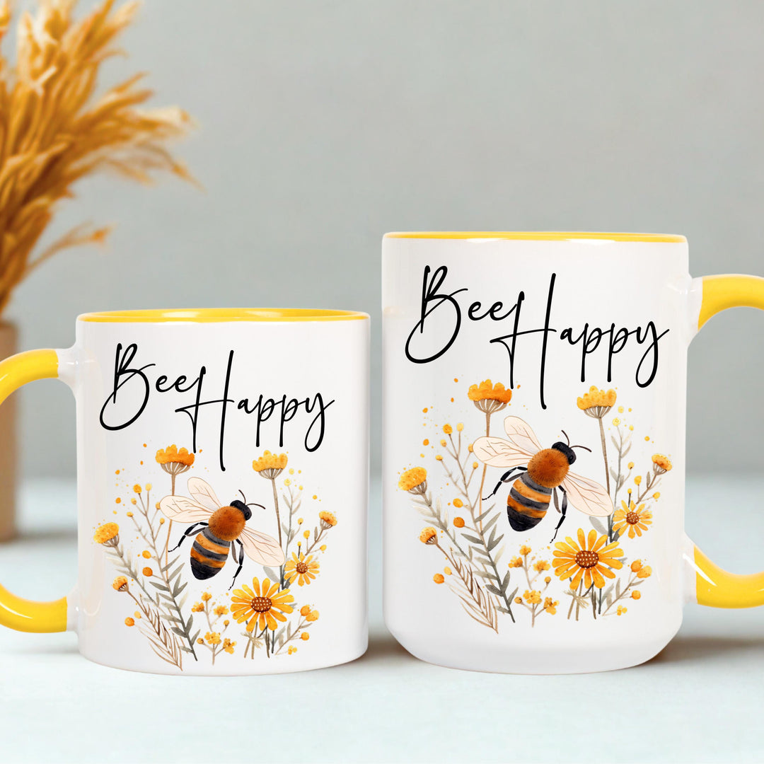 Bee Happy, Honey Bee Mug With Floral Arrangement, Honey Bee Mug, Insect Mug, Bug Mug, Bee Glass Cups, Bee Coffee Cup, Bee Lover Gifts