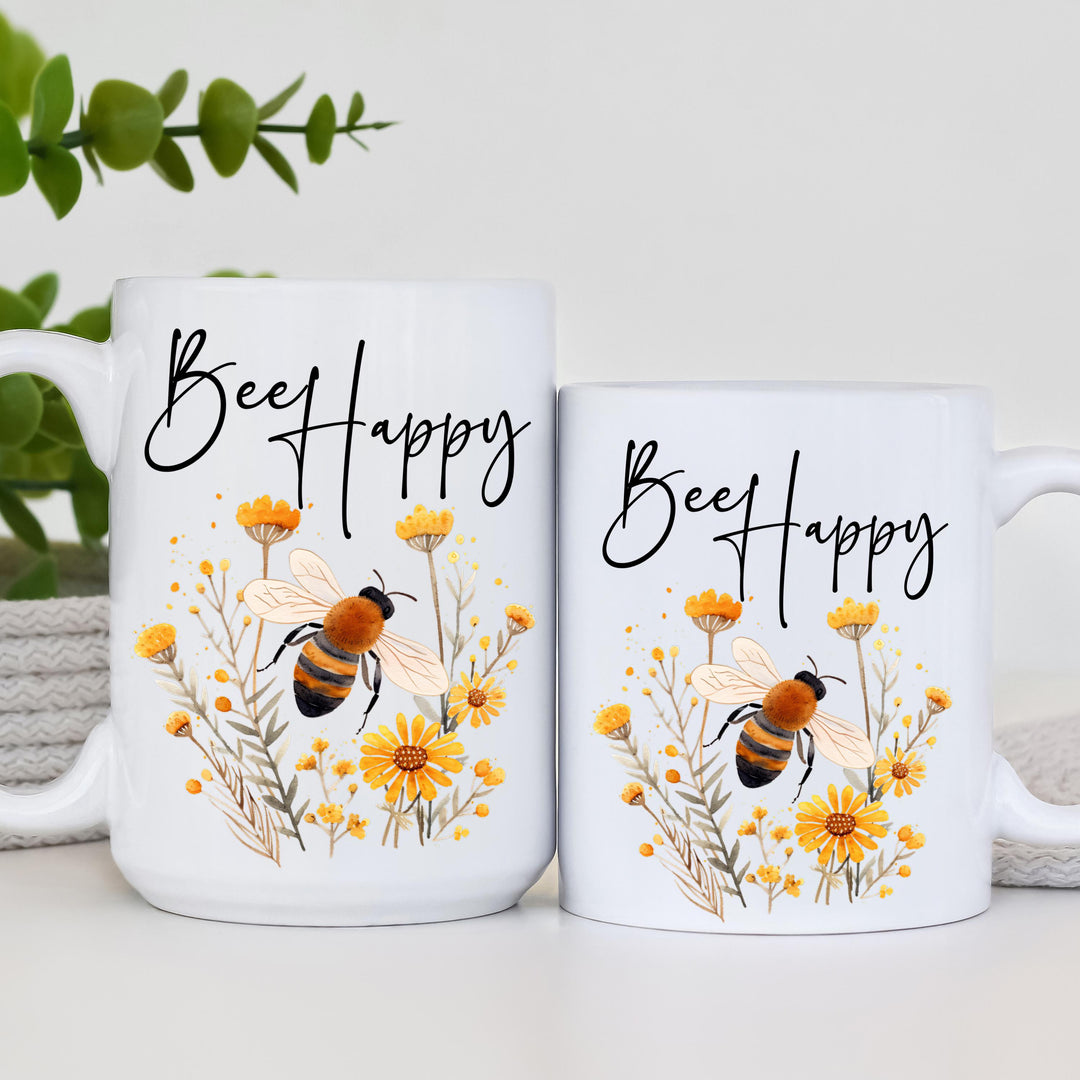 Bee Happy, Honey Bee Mug With Floral Arrangement, Honey Bee Mug, Insect Mug, Bug Mug, Bee Glass Cups, Bee Coffee Cup, Bee Lover Gifts