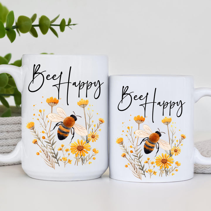 Bee Happy, Honey Bee Mug With Floral Arrangement, Honey Bee Mug, Insect Mug, Bug Mug, Bee Glass Cups, Bee Coffee Cup, Bee Lover Gifts