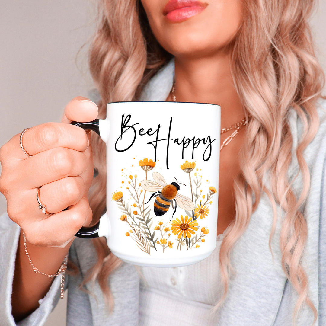 Bee Happy, Honey Bee Mug With Floral Arrangement, Honey Bee Mug, Insect Mug, Bug Mug, Bee Glass Cups, Bee Coffee Cup, Bee Lover Gifts
