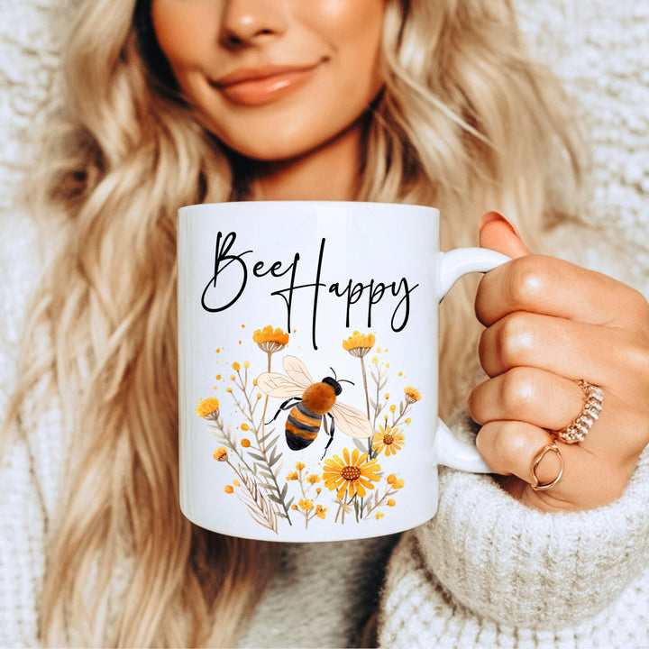 Bee Happy, Honey Bee Mug With Floral Arrangement, Honey Bee Mug, Insect Mug, Bug Mug, Bee Glass Cups, Bee Coffee Cup, Bee Lover Gifts