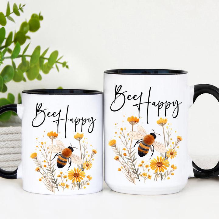 Bee Happy, Honey Bee Mug With Floral Arrangement, Honey Bee Mug, Insect Mug, Bug Mug, Bee Glass Cups, Bee Coffee Cup, Bee Lover Gifts